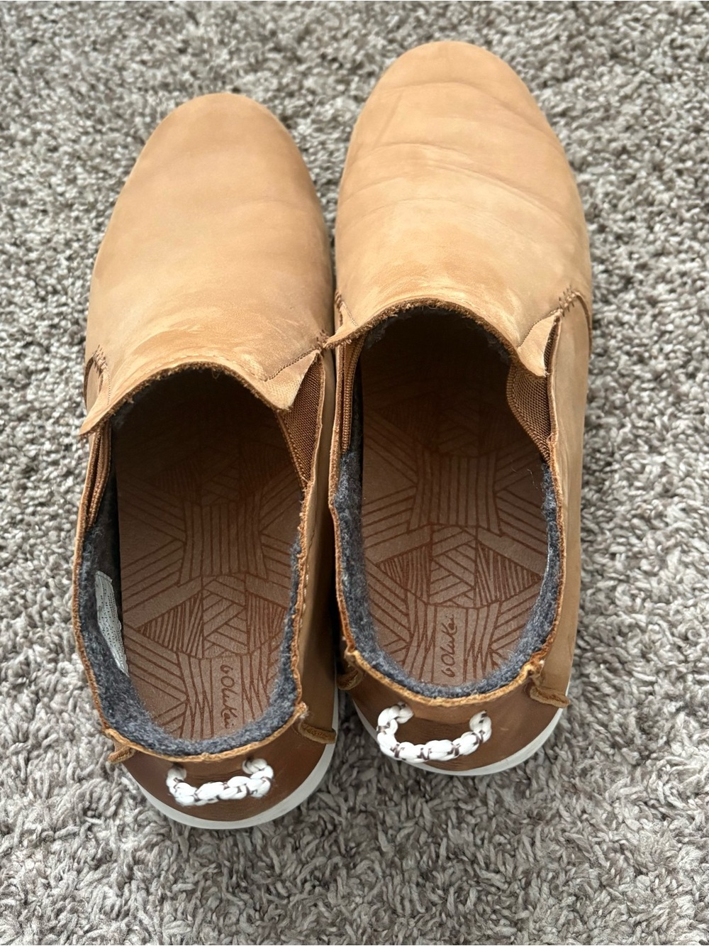 OluKai Women's Tan Leather Slip-On Ankle Booties